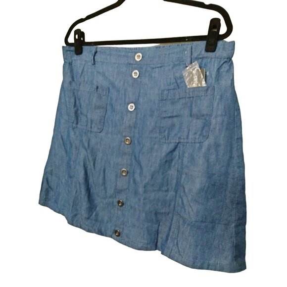 Robert Louis Womens Blue Chambray Button Front Skirt With Pockets Size 2X - Picture 4 of 7